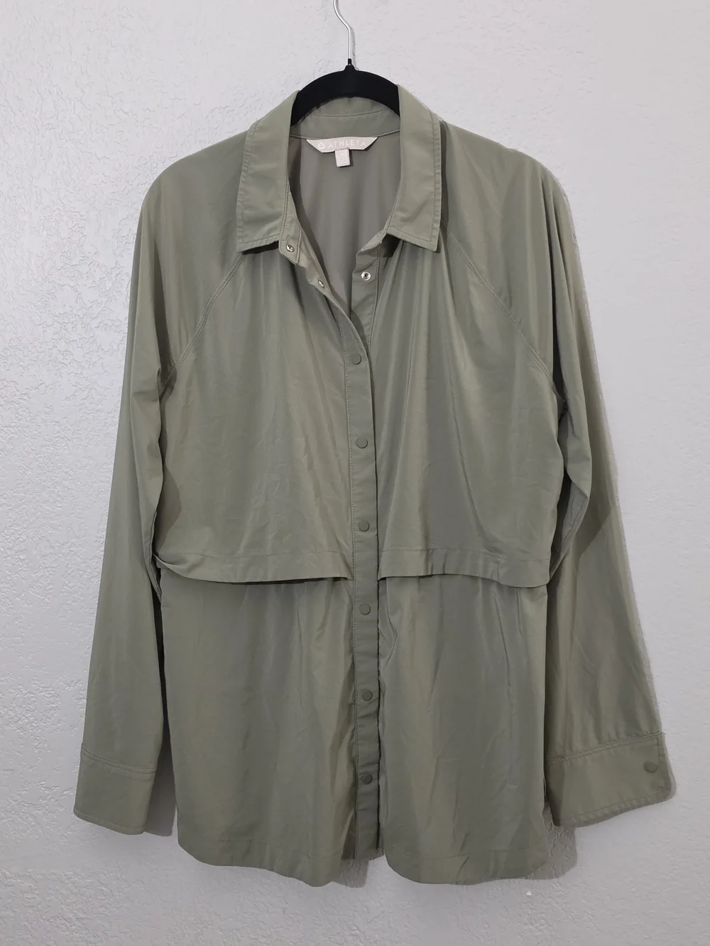 Athleta Northstar Shirt Snap Button Olive Green Lightweight Drawstring Women Med - Picture 3 of 11